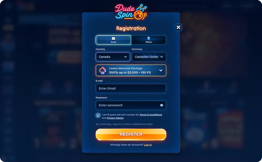 dudespin casino email registration