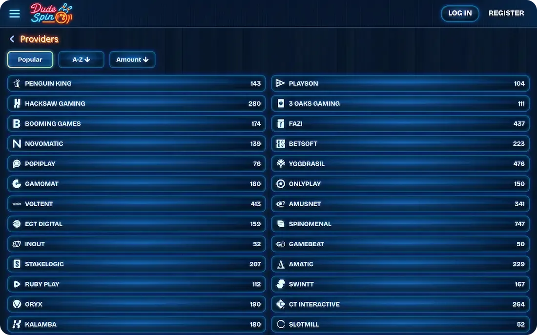 dudespin casino games providers