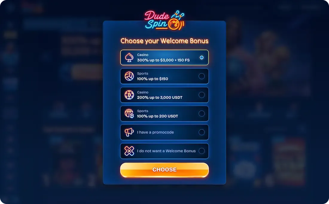 dudespin casino welcome bonus